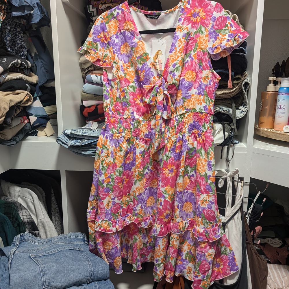 Vibrant Floral Dress with Ruffle Details